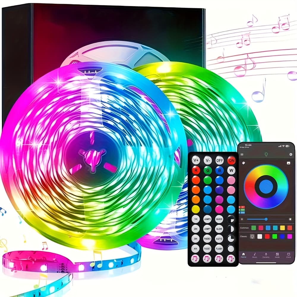 TEMU 32.8ft 5v Bluetooth Ir 44 Keys 3535rgb With Music Sync Function, Comes With 44 Keys Remote Control, Party Lighting, Modern Lighting, High , Ideal For Christmas Decorations