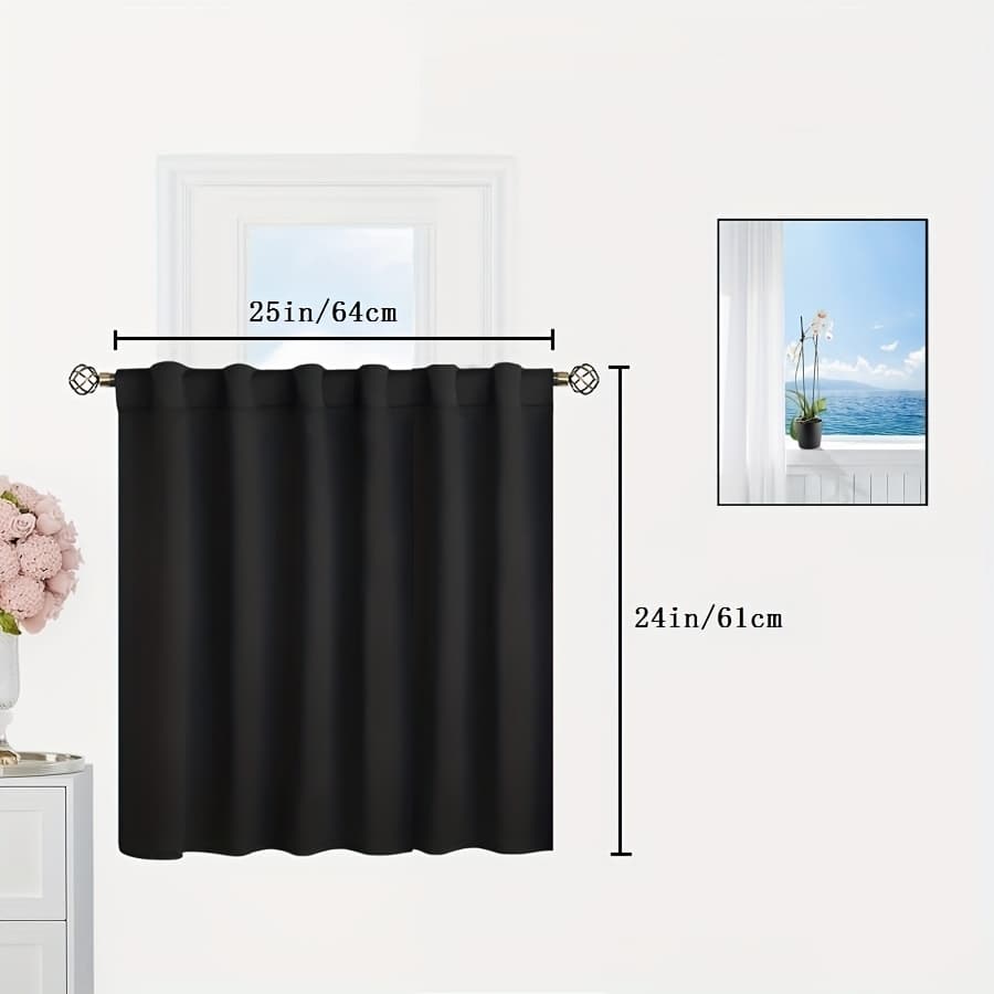 TEMU Black Short Blackout Curtains, Small Curtains Rod Pocket Privacy Curtain For Kitchen Bathroom Basement Cabinet Rv, 1 Panel