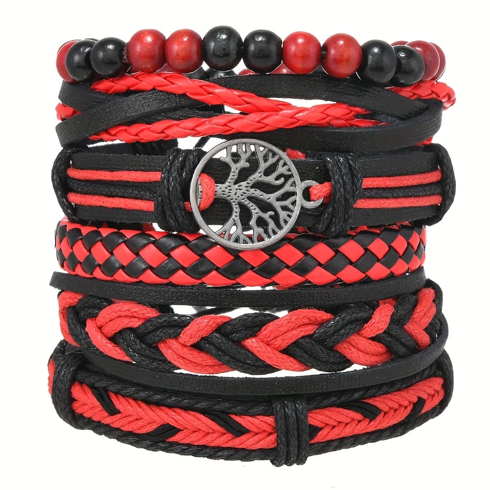 TEMU 6pcs Set Of Minimalist Hand-woven Pu Leather Bracelets, Diy Mix-and-match Multi-strand Combination Bracelet Set