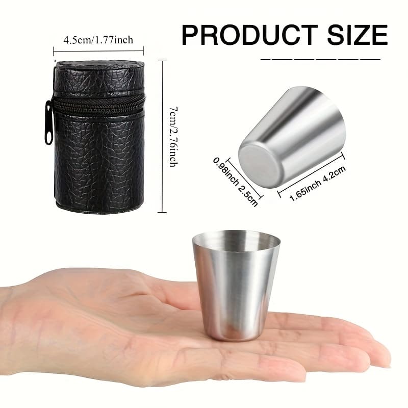 TEMU Set Of 4/6 Outdoor Stainless Steel Cups, Ideal For Travel, Designed For Whisky And Wine, Comes With A Portable Case, In 30ml And 70ml Sizes
