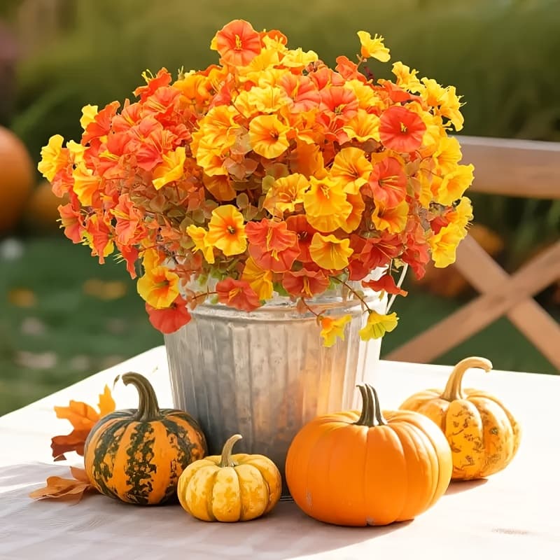 TEMU Set Of 8 Artificial Morning In , With Eucalyptus Leaves, Ideal For Decorating Indoors And Outdoors During Season, Halloween, And Thanksgiving. Great For Gardens And
