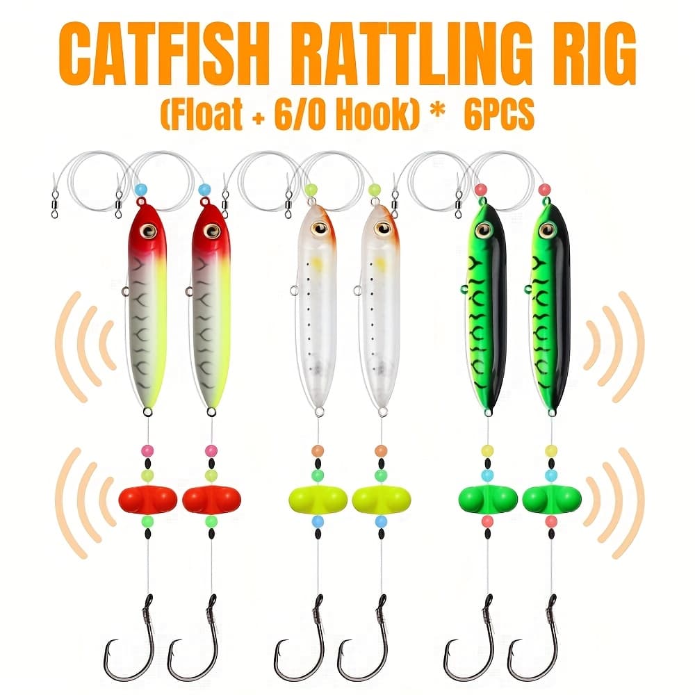 TEMU Dovesun 6pcs Catfish Float Rigs With Rattles, Catfish Tackle For Fishing With Offset Circle Hooks, Rig Rattle Bead & Float - - Catfish, Catfish Rigs Ideal Christmas Men Women
