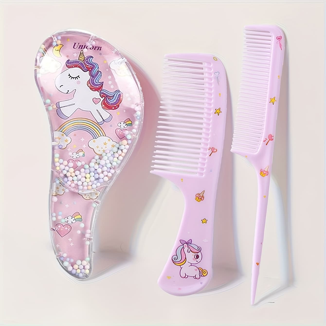 TEMU 3pcs Comb Care Set, Cartoon Horse Cartoon Comb, Dry And Wet, Suitable For Exfoliating And Styling Brushes Of All Hair Types, Durable Abs Plastic Handle, Girl's Gift