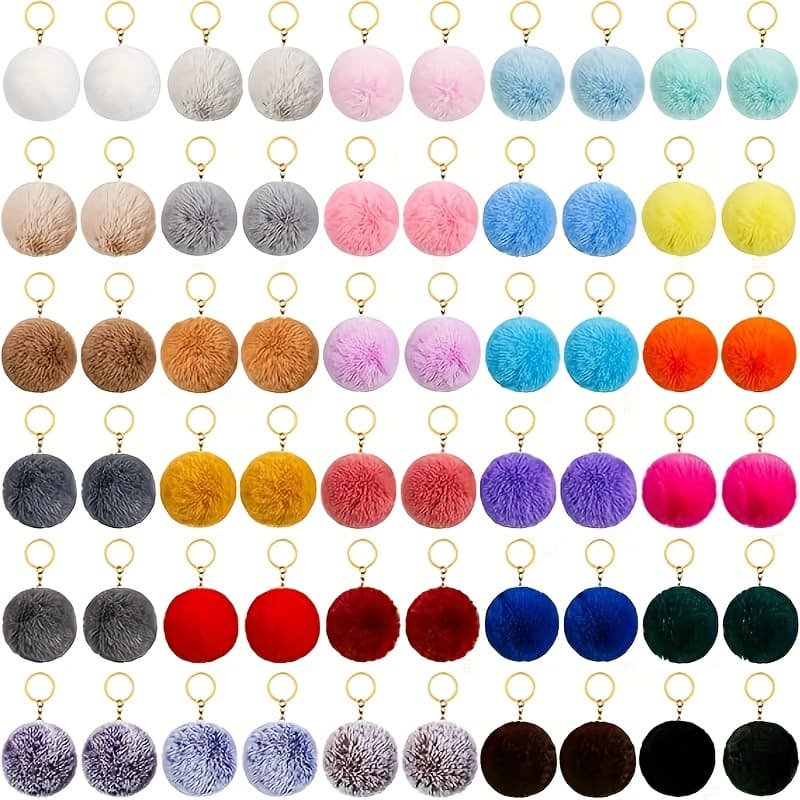 TEMU 60pcs Colorful Poms Keychains Fluffy Ball Keychain For Women