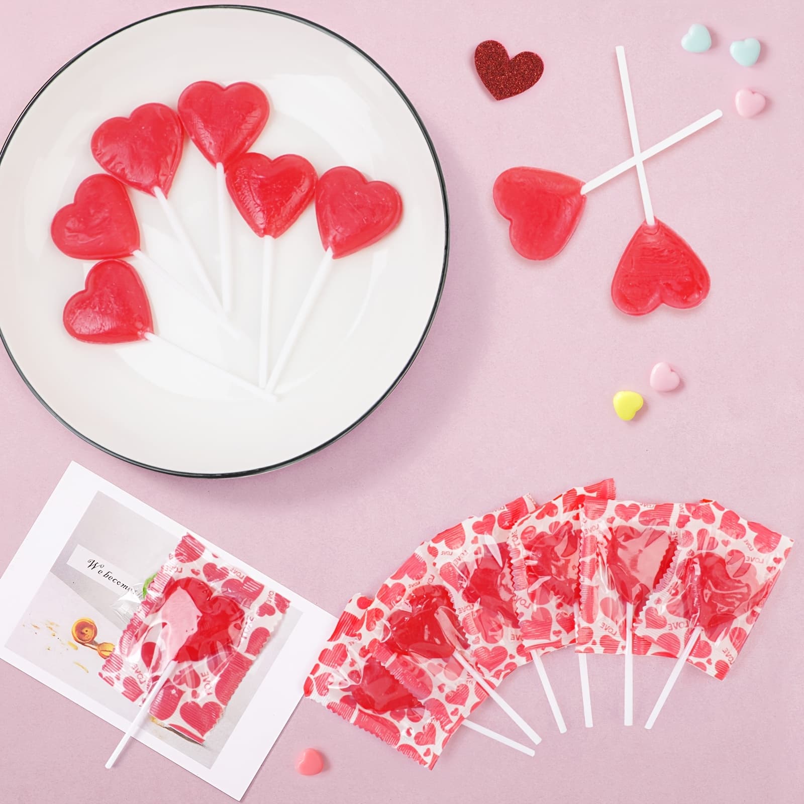 TEMU 2 Boxes/90pcs, Valentine's Day Heart-shaped Lollipops, Strawberry Flavor, Individually Wrapped Valentine's Candy, Bulk, Be My Valentine, Love Your Heart – Party Favors