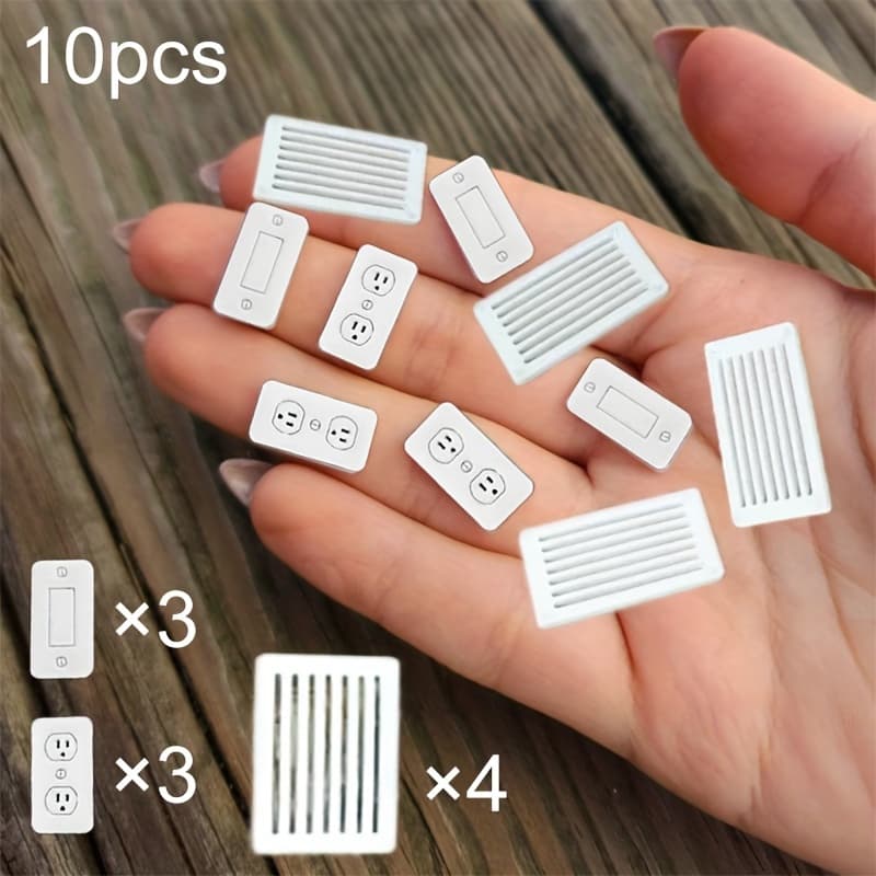 TEMU 10pcs Miniature Power Outlets Light Switches And Ventilation Grilles For Doll Decor, Dollhouse