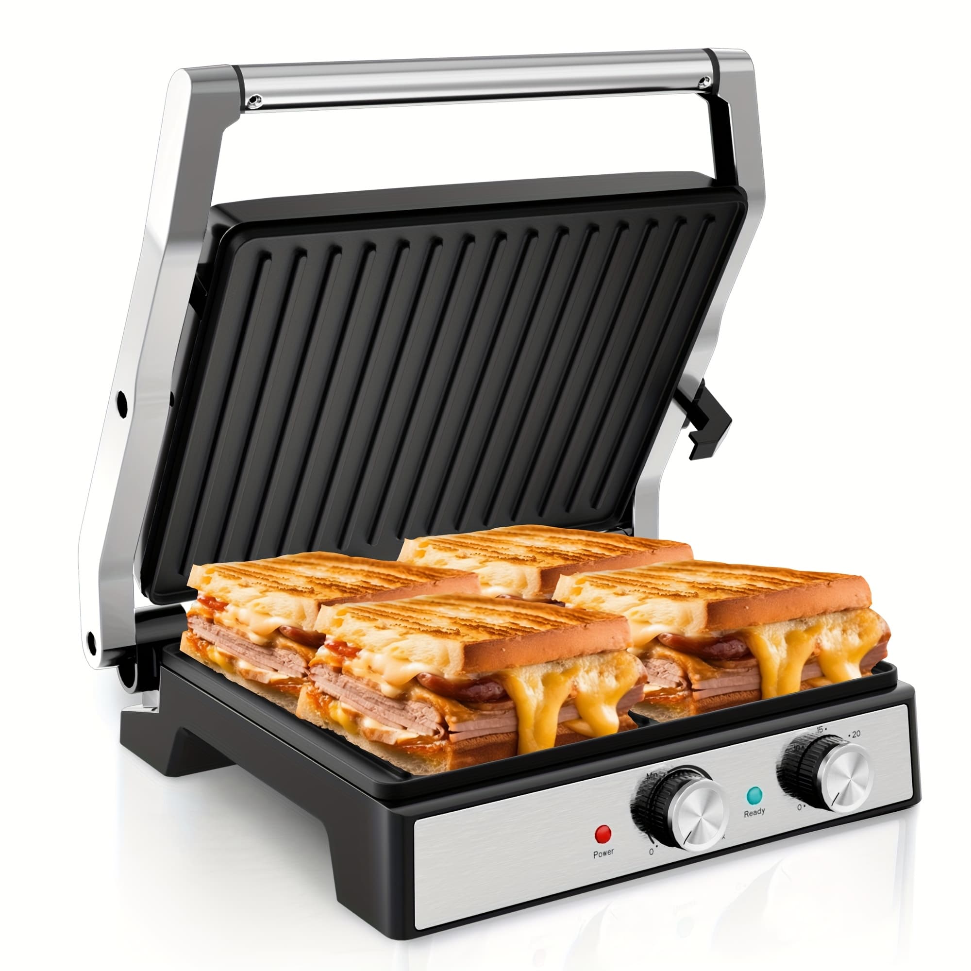 TEMU Sandwich Maker, 1600w Indoor Grill With Removable Drip Tray For , Temperature Control & Timer, To Fit Any Type/size Of Food, Christmas Gift