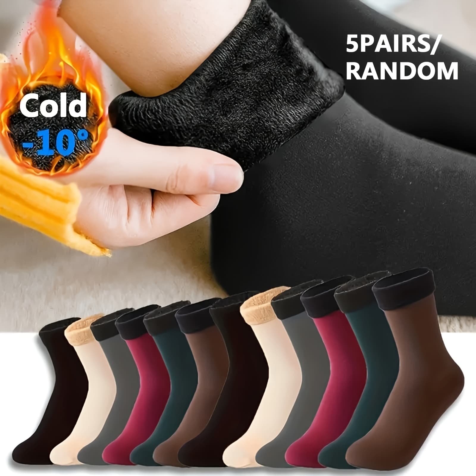TEMU Random Color Comfy & Soft 5 Pairs Solid Plush Lined Mid Tube Socks - Women's Stockings & Hosiery, Novelty Socks