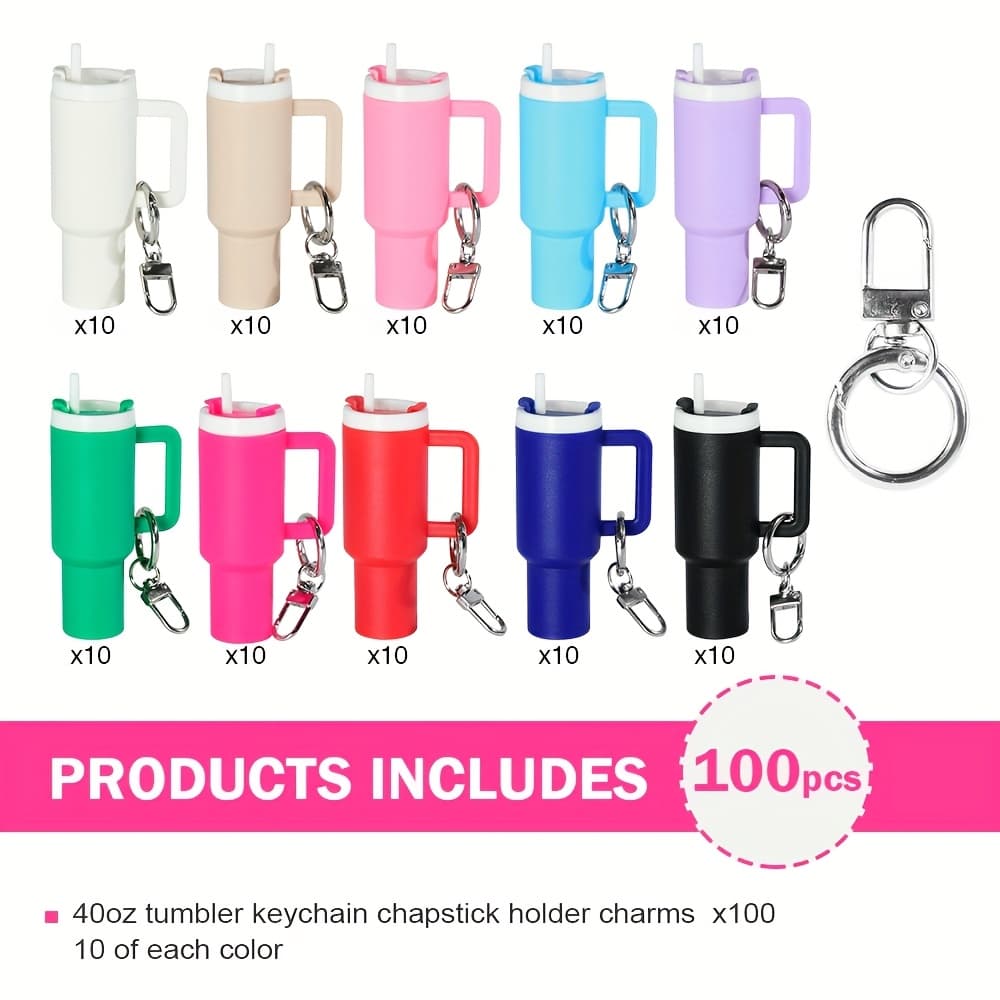 TEMU 100pcs Mini 40oz Tumbler Keychain Keychain Cup Keychain Chapstick Holder Tumbler Keychain Chapstick Holder Keychain Charm For Backpack Bag Cup Accessories Colored 40oz Tumbler Keychain
