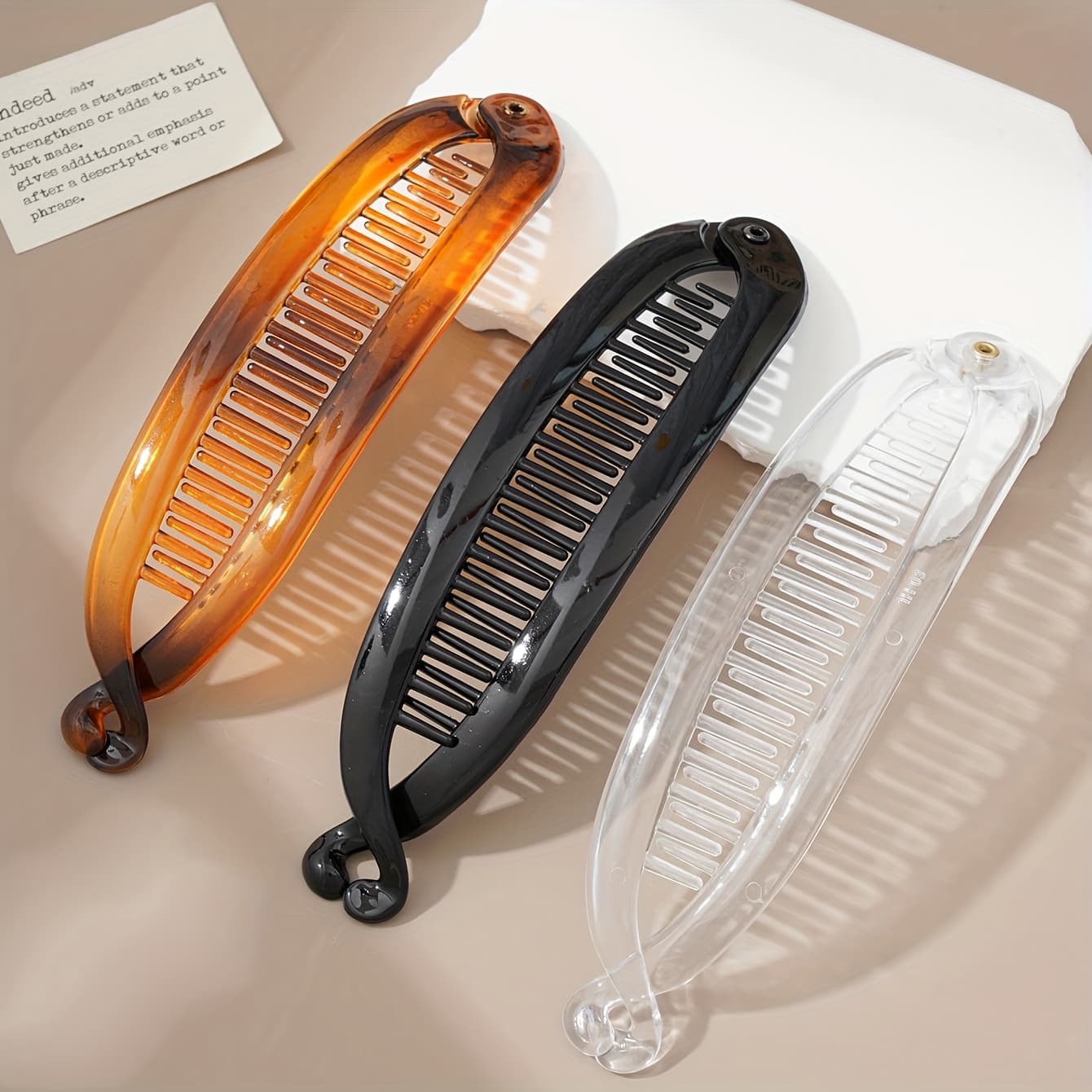 TEMU 3pcs Set Flat Banana Hair Clip Retro Oval Stable Grip, Amber/transparent/black Women' , Ponytail, Bun And Braid Essential