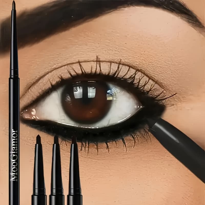 TEMU 3pcs Waterproof Black Eyeliner Pencil - Long-, For , Formula For Flawless Wings, Beginner-friendly, Volumizing Effect For Fuller Lashes, Waterproof Eyeliner