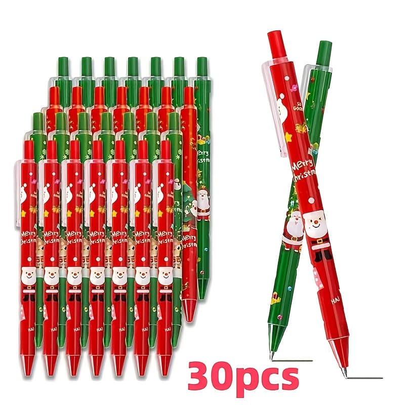 TEMU 30/168 Pieces Of Christmas Click Ballpoint Pens, Black 0.5mm, Suitable For School And Stationery, Festival Gifts, Christmas Gifts