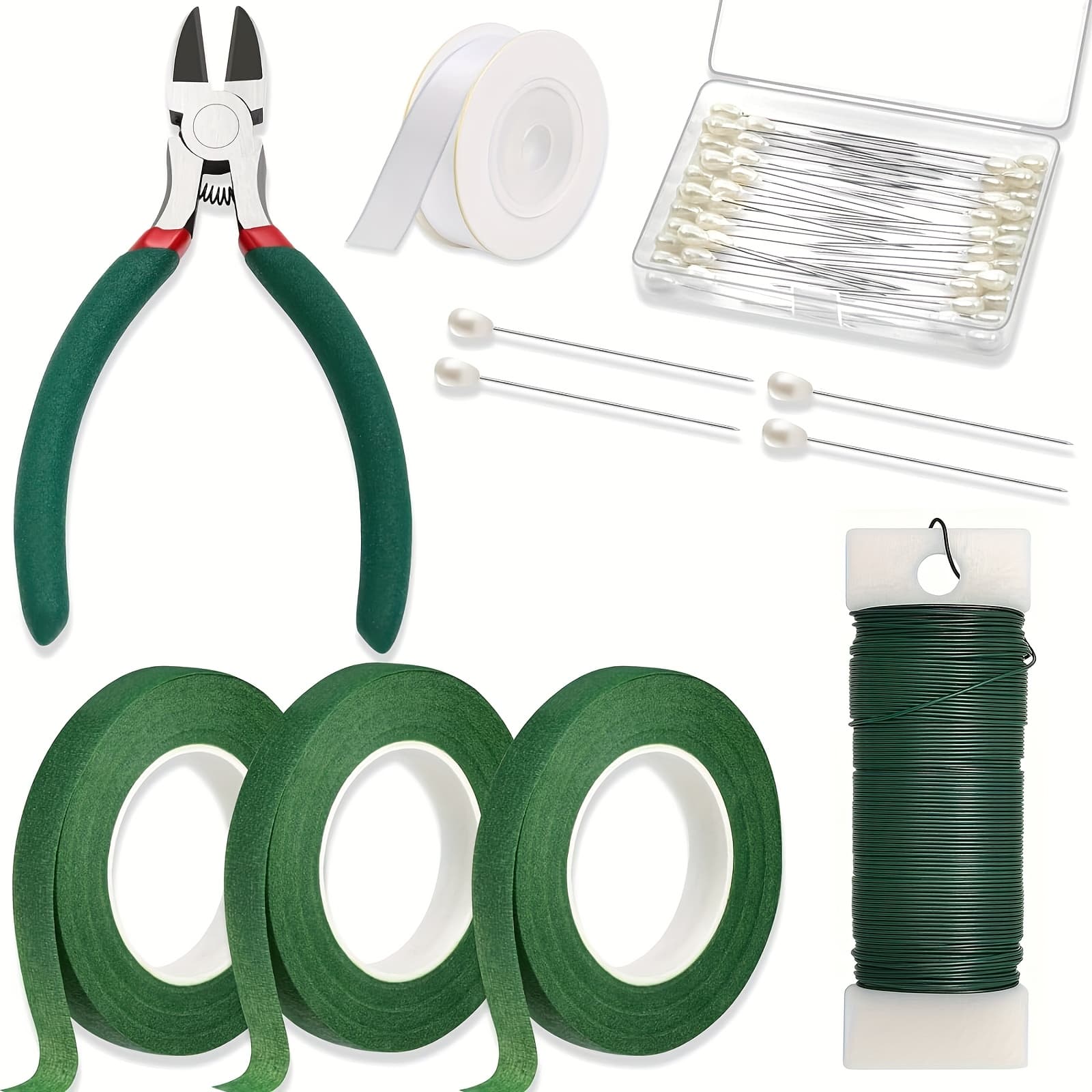 TEMU Floral Tape And Wire, Florist Tape And Flower Wire With , Boutonniere Pin, Wire Cutter For Bouquets, Crafts, Wreath Making
