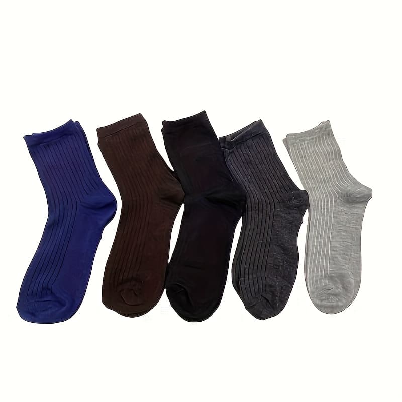 TEMU Pack Of 5 Pairs Men' Color Mid-calf Socks - Breathable And Sweat Absorbent, Suitable For All , For Business And Sports Wear