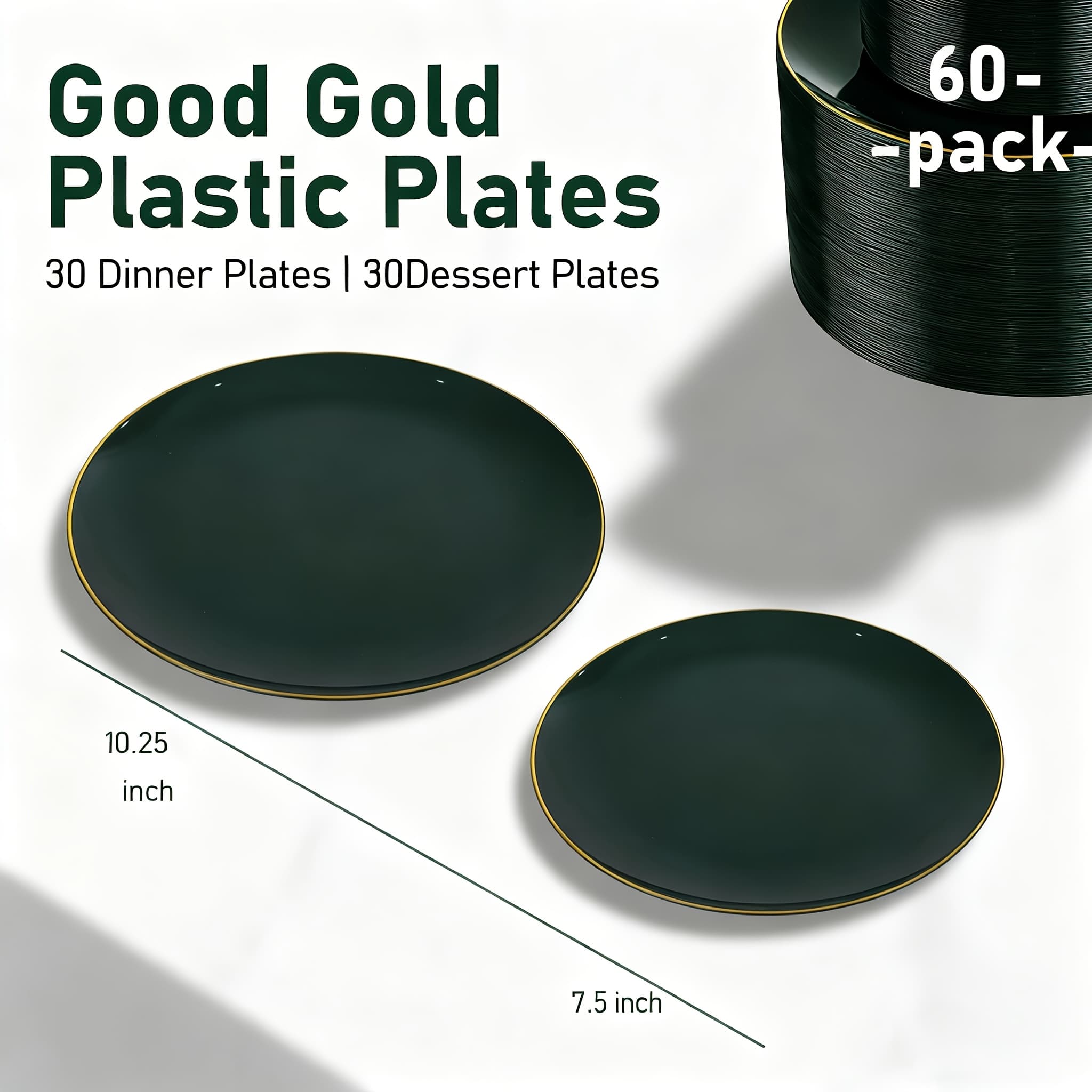 TEMU 60pcs Green Plastic Plates With , Disposable Party Tableware Set, Includes 30 Dinner Plates And 30 Dessert Plates, Suitable For 30 Guests. Ideal For Holiday Parties, Weddings, Christmas