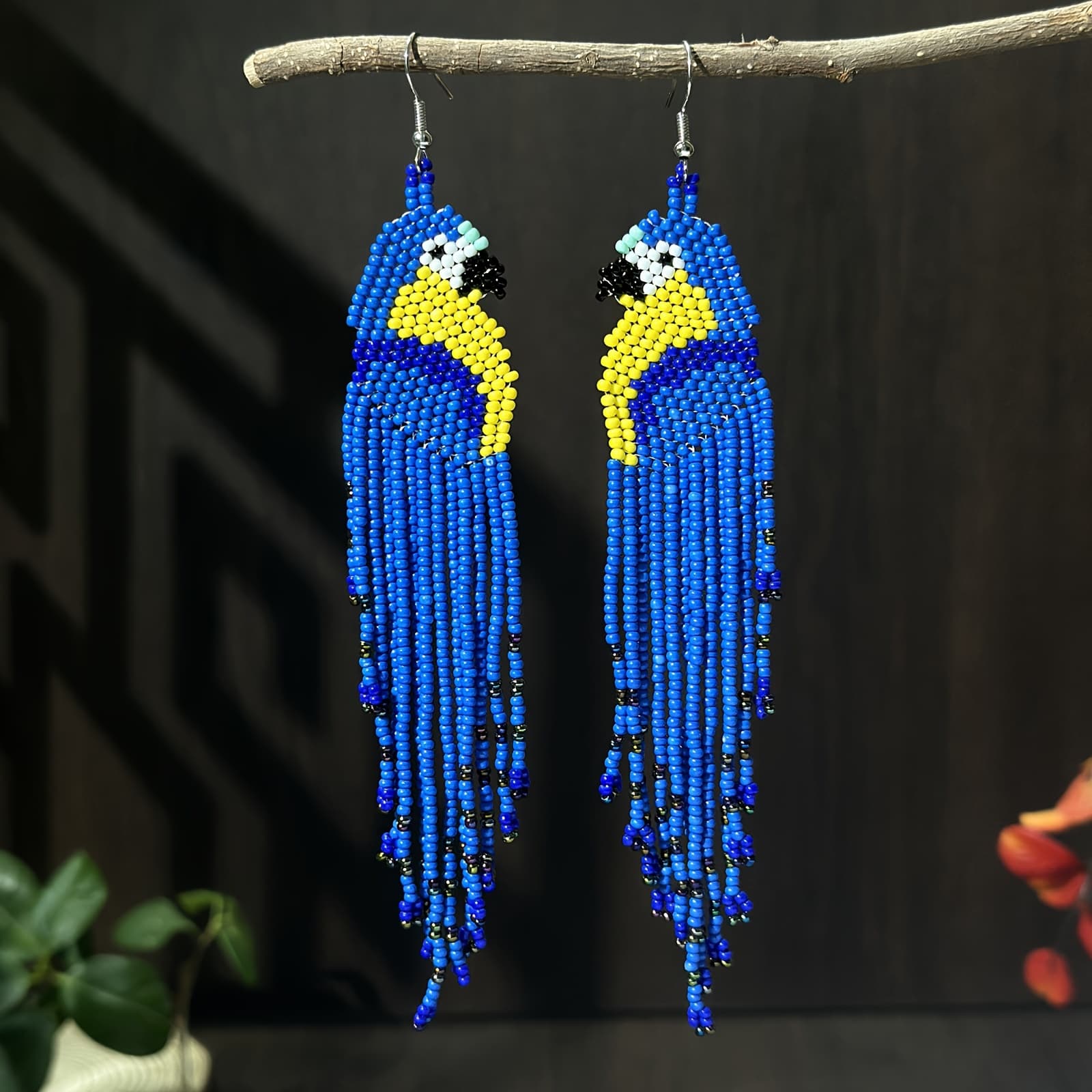 TEMU Bohemian Style Parrot Glass Bead Tassel Earrings, Animal Jewelry For Christmas And Valentine's Day Gifts