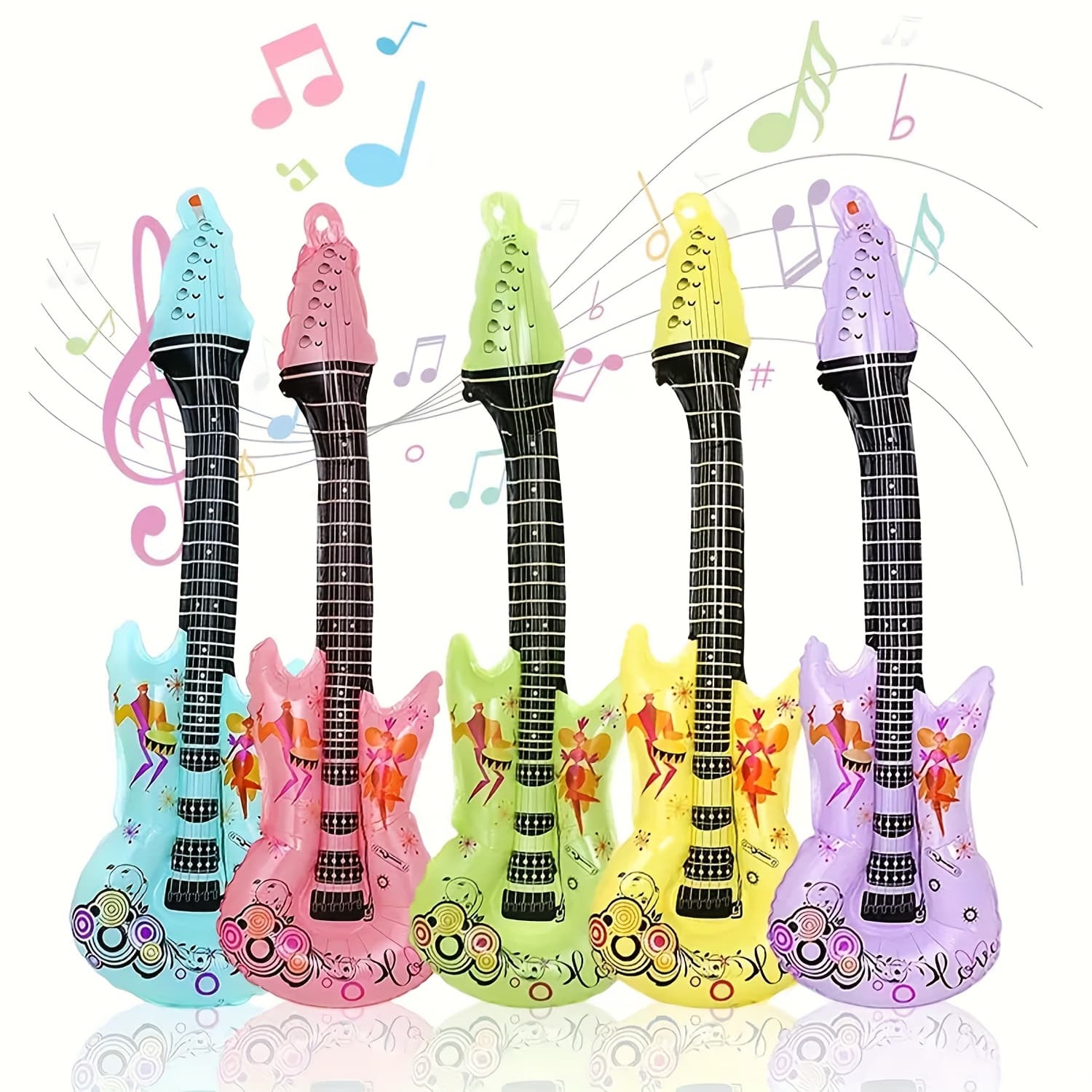 TEMU 10pcs Inflatable Electric Guitar - Colored Foil, Suitable For Disco Parties, Birthdays And Music Events - Disco Balloons, Hip-hop, Nightclubs, Carnival Party Decorations.