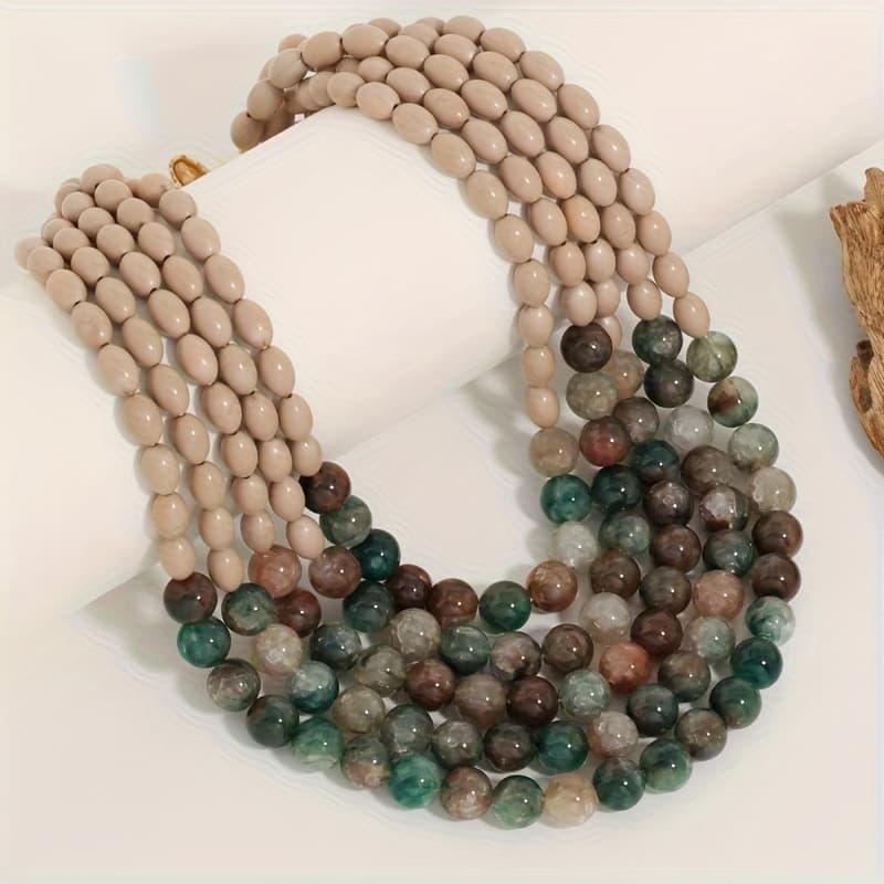 TEMU 1pc Bohemian Handmade Multi-layered Glass Bead Necklace - The Perfect Elegant Party Accessory And Birthday Gift