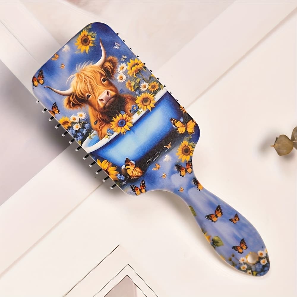 TEMU 1pc Sunflowers And Cushion Comb, Large Anti-static Rubber Bristle Hairbrush With Abs Plastic Handle For Normal Hair, Detangling Styling Tool For Long Hair Care