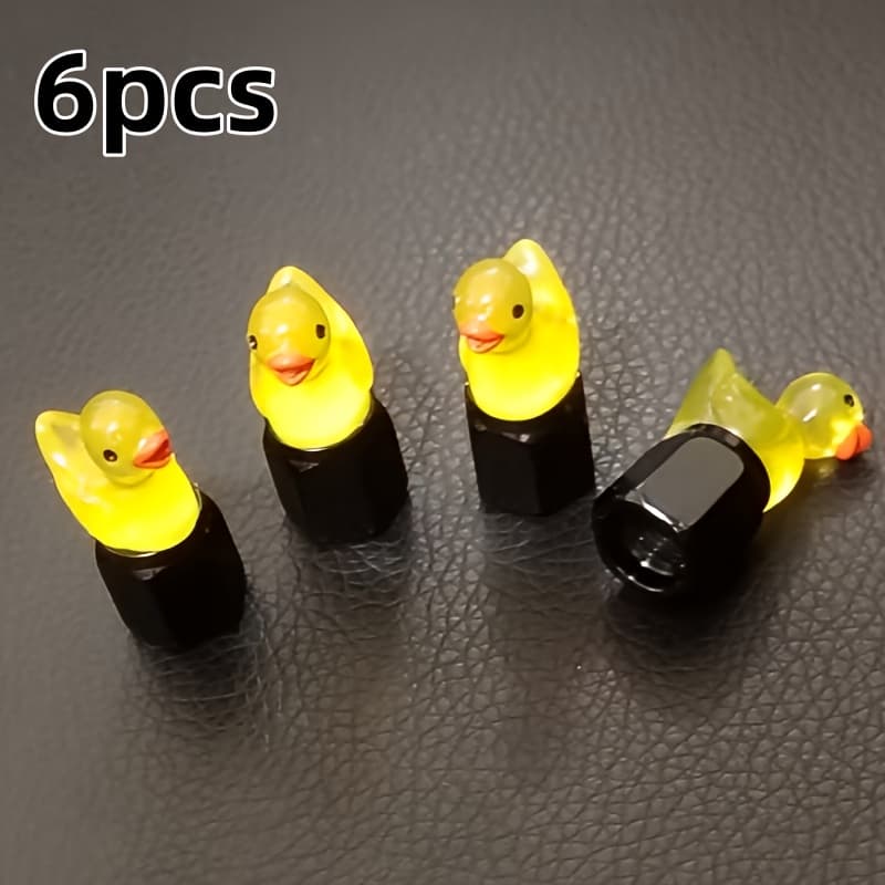 TEMU 6 Luminous Duck Tire Valve Caps | Cute Yellow , Hexagonal Shape, Durable Abs Material, Perfect For Bicycles, Cars, And Motorcycles, Ideal Gift For Car Enthusiasts, Without Battery