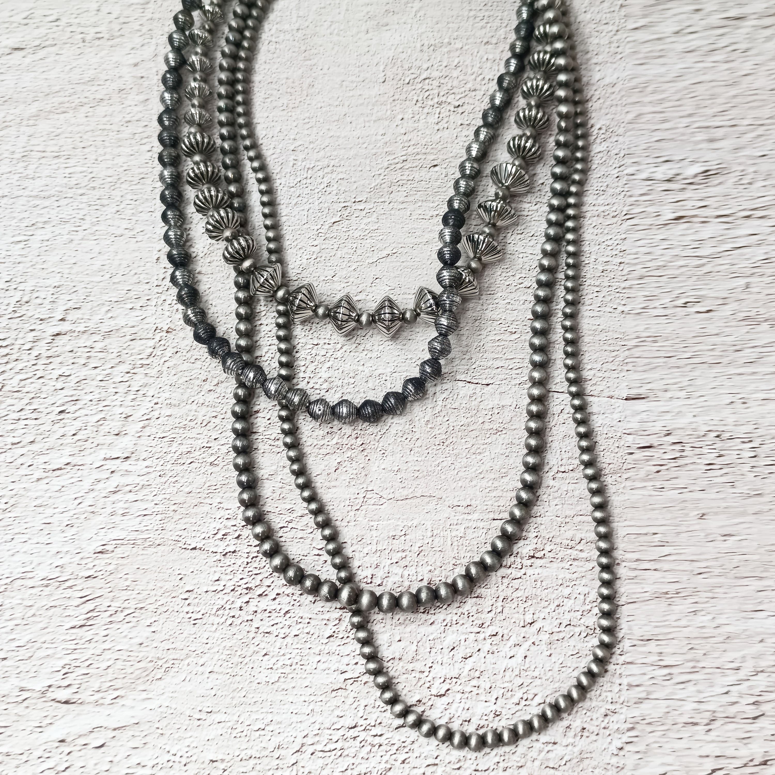TEMU Bohemian Vintage Creative Unisex Necklace, Western Ethnic Style Beaded 4-layer Statement Long Necklace For Men And Women
