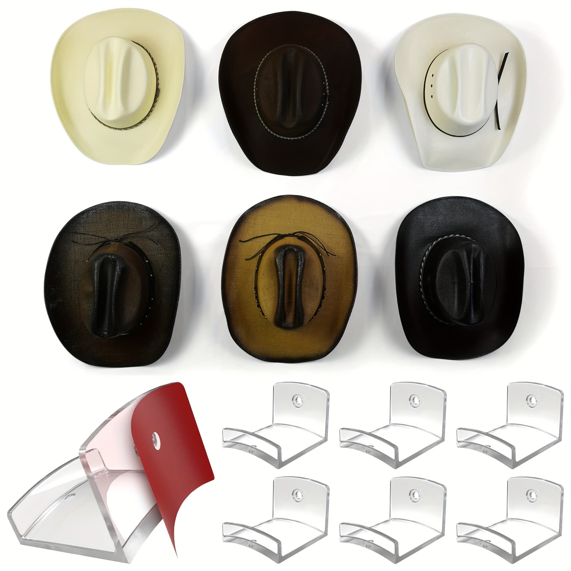 TEMU Transparent Self-adhesive Hat Hook | 3 Sizes (6/8/12pcs) | No-nail Installation, Strong Load-bearing, Suitable For Wide-brim Hats/denim Hats/clothes, Utility Hooks