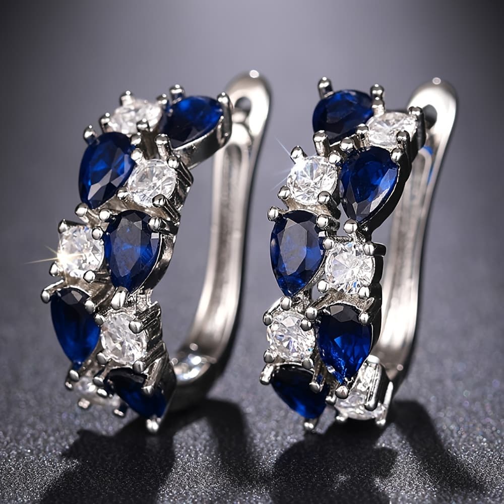 TEMU 1 Pair Women's Fashion Ring Earrings With Drop-shaped Cut Synthetic Sapphire Ring Earrings Women's Banquet High-end Jewelry