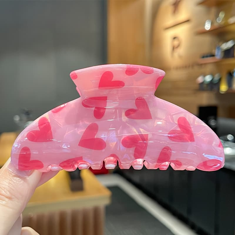 TEMU 1pc Elegant Print Acrylic Hair Clip For Women - Non-slip Large Size Valentine's Day Gift, Romantic Occasion Hair Accessories, Design, Smooth Glossy Finish