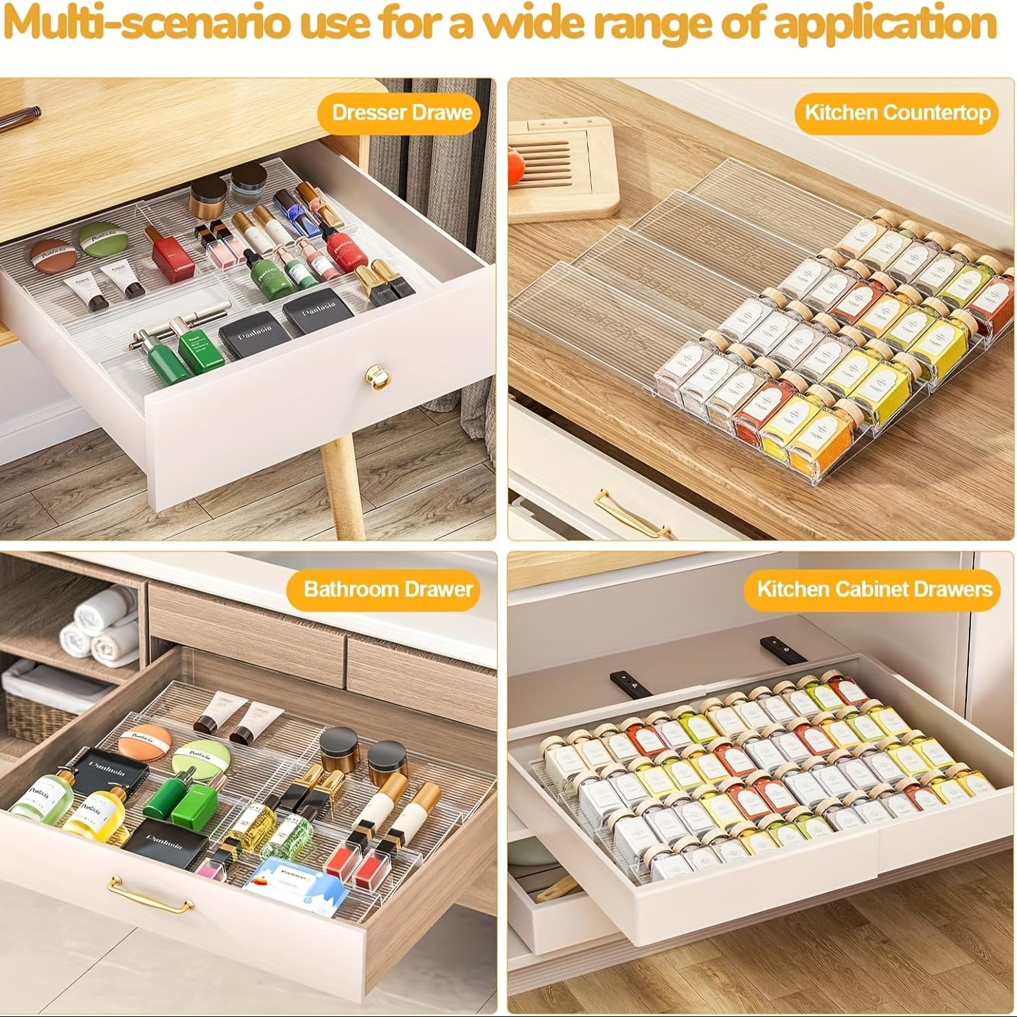 TEMU 1/2pack Expandable Spice Drawer Organizer, Adjustable Clear Acrylic Spice Rack For Drawer, Ideal For Kitchen Spice Organization, Seasoning Organizer (jars Not Included)