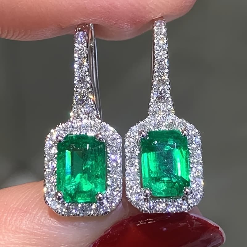 TEMU Luxurious And Exquisite Synthetic Synthetic Synthetic Zircon Hoop Green Earrings For For Banquet Parties Wedding Anniversaries As Gifts