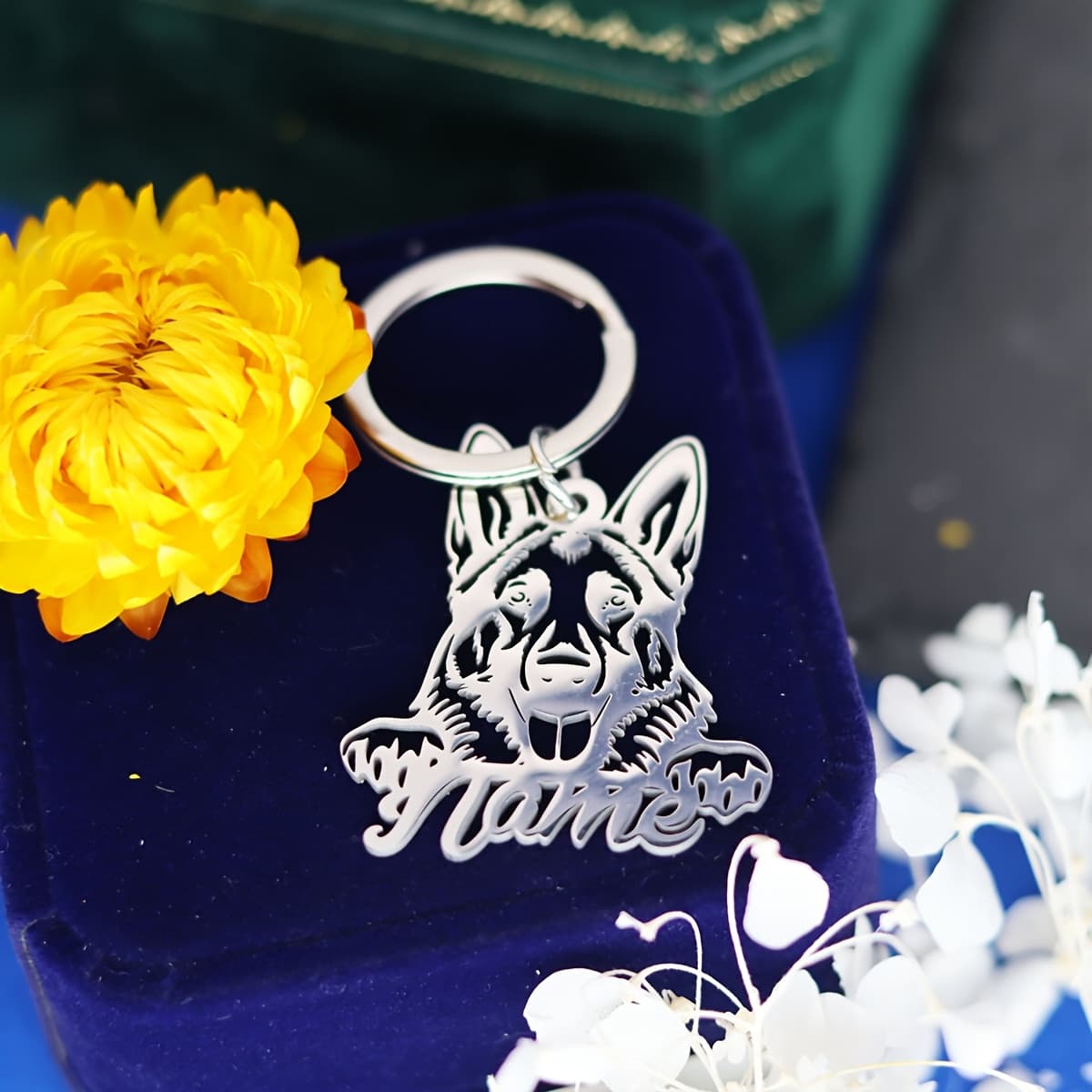 TEMU Customized Name Animal Dog Keychain, German Shepherd, Personalized Stainless Steel Men's Keyring For Birthday Gift