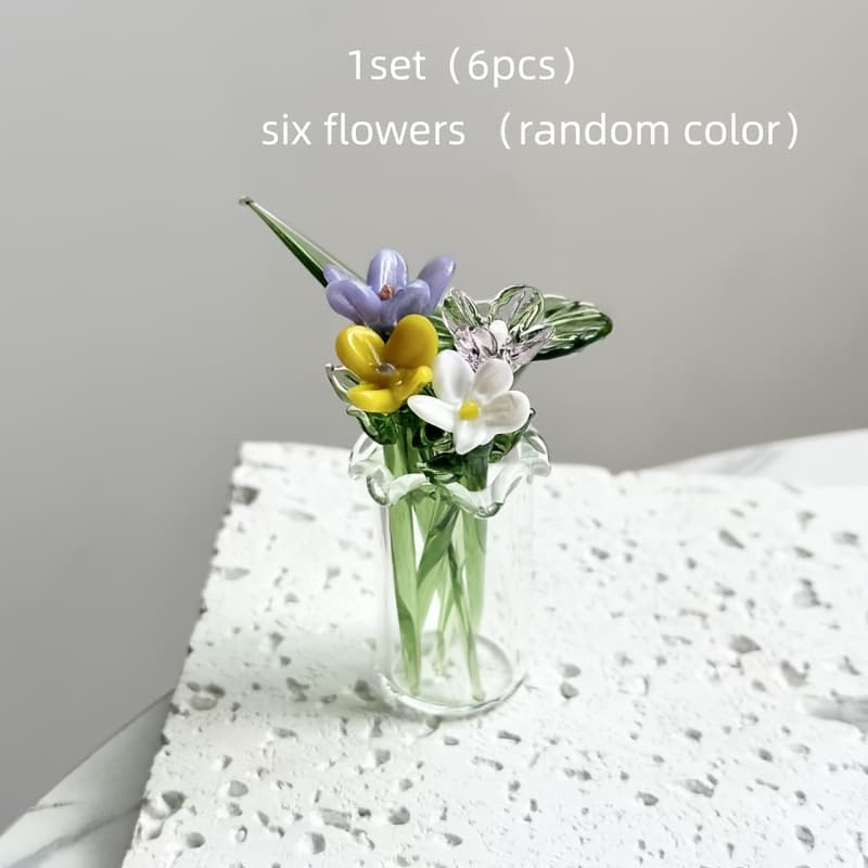 TEMU 6pcs Of Assorted Flowers In Bohemian Style - Glass Bouquet - Crafts, Photography Props, Decorations - A Perfect Gift