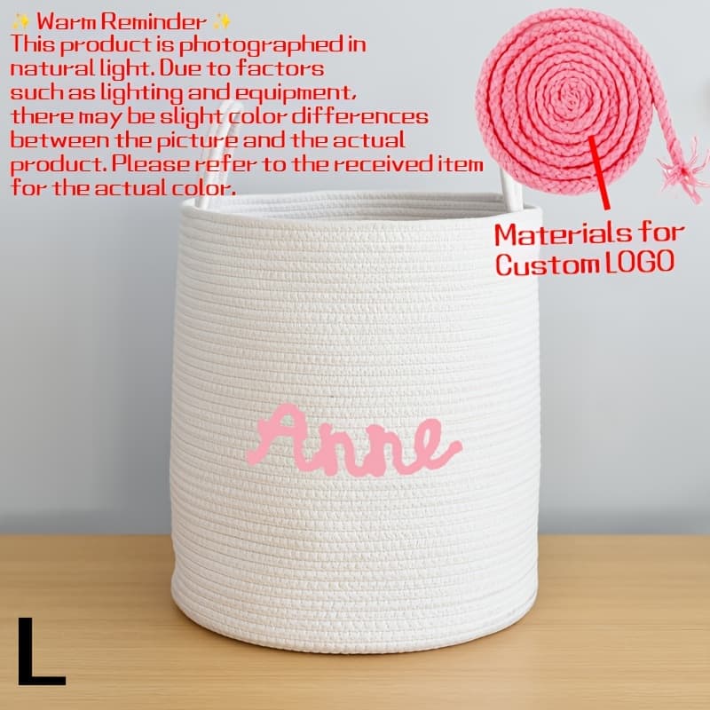 TEMU Personalized Name Customizable Woven Storage Basket With Handle, Durable And For Blanket & Laundry Organization | Textured Design | Customizable Organizer Bin, Shelf Baskets