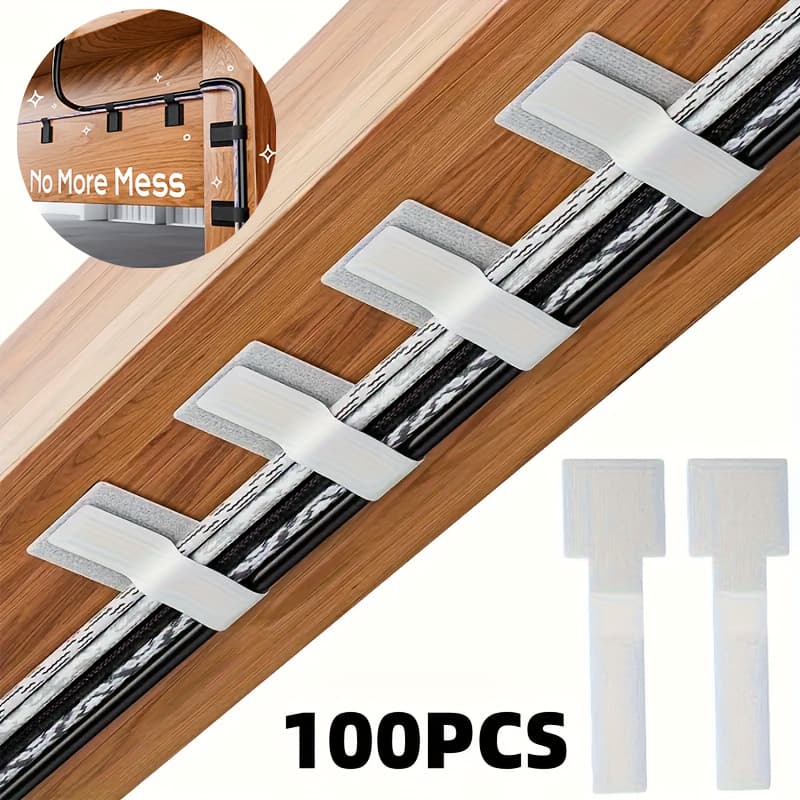 TEMU 100pcs Self-adhesive Strong Cable Ties, Black And White - Multi-functional Desktop Office Cable Management Straps, Tape Organizer, Convenient Storage Ties