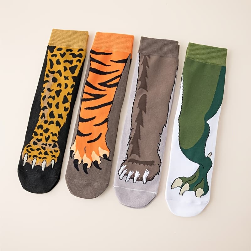 TEMU 1-pair Or 4-pair Packages Cute Socks With & Paws - Funny Novelty Long Socks For &,, - Costume Outfit (machine Washable) - Animal Tiger Mid-calf Socks Gift