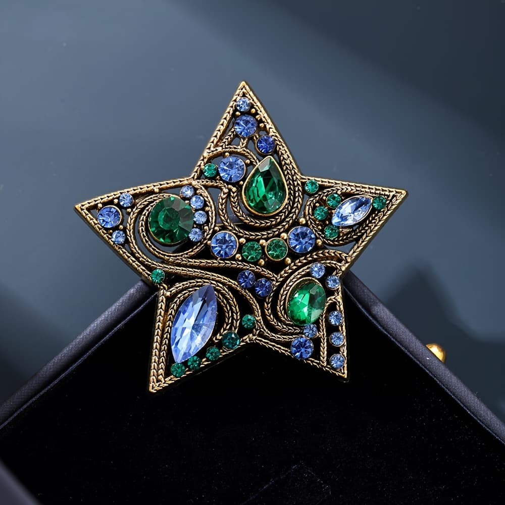 TEMU A Vintage Baroque Brooch Featuring A Five-pointed Star With Rhinestones, Suitable For Men And Women. This Stylish And Exquisite Accessory Of Coats Or Suits