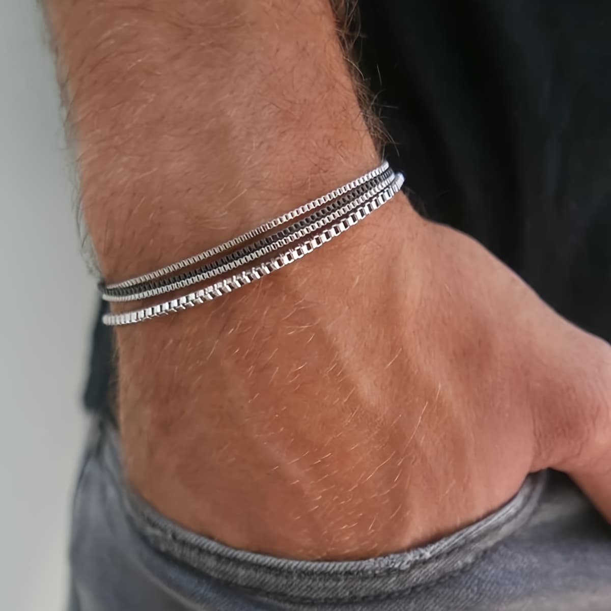 TEMU 4 Minimalist Fashion Stainless Steel Men's Bracelet Set, Suitable As A Gift For Boyfriend, Dating, Or Daily Wear