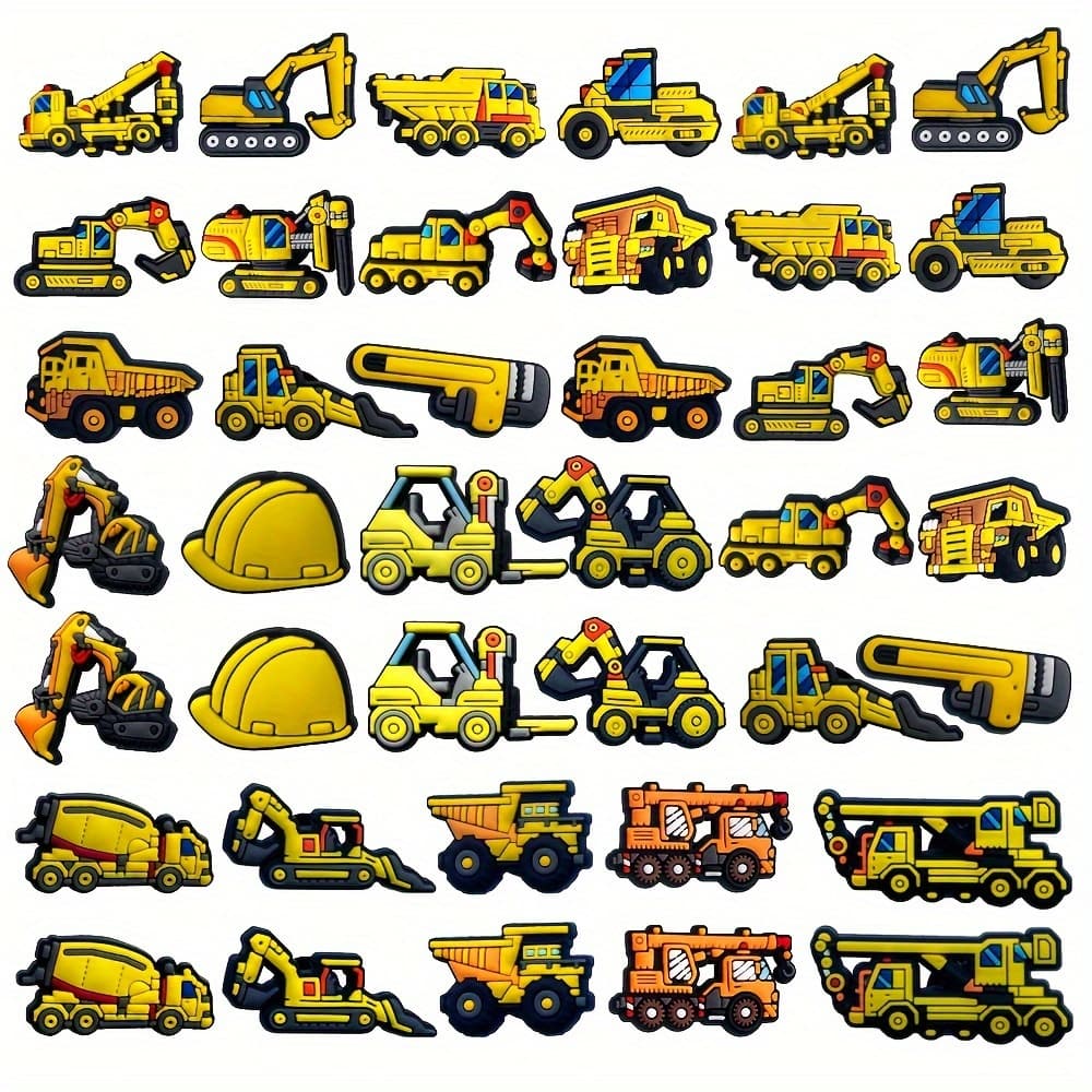 TEMU 40pcs Cute Excavator Engineering Vehicle Cars Series Pvc Shoe Charms - Colorful Shoe Buckles For Shoes And Additions Party Birthday Gifts
