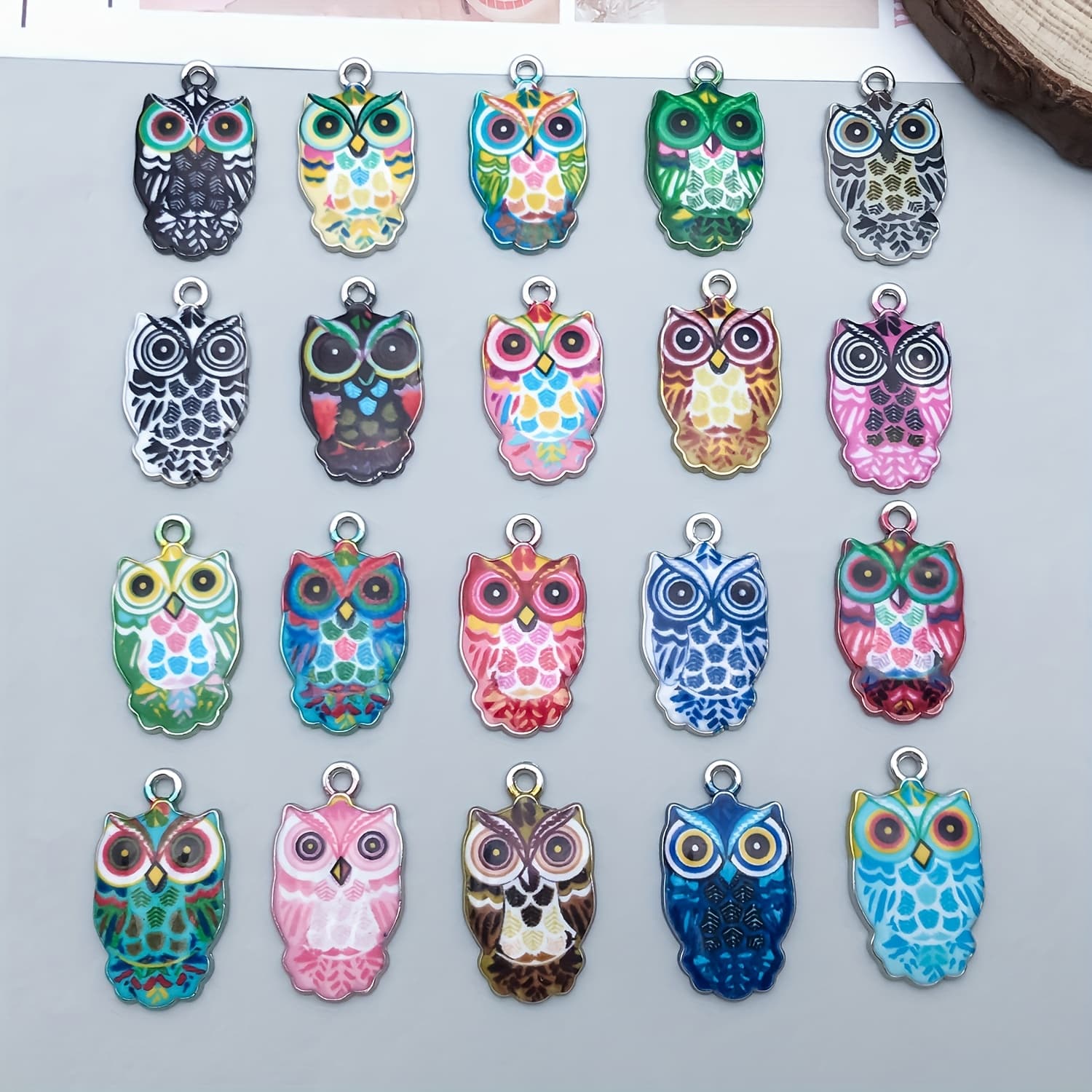 TEMU 20pcs Alloy Enamel Printed Owl Pendant Jewelry Making Keychain Earrings Pendant Design Charms For Jewelry Making Bracelets Necklace, Without Battery