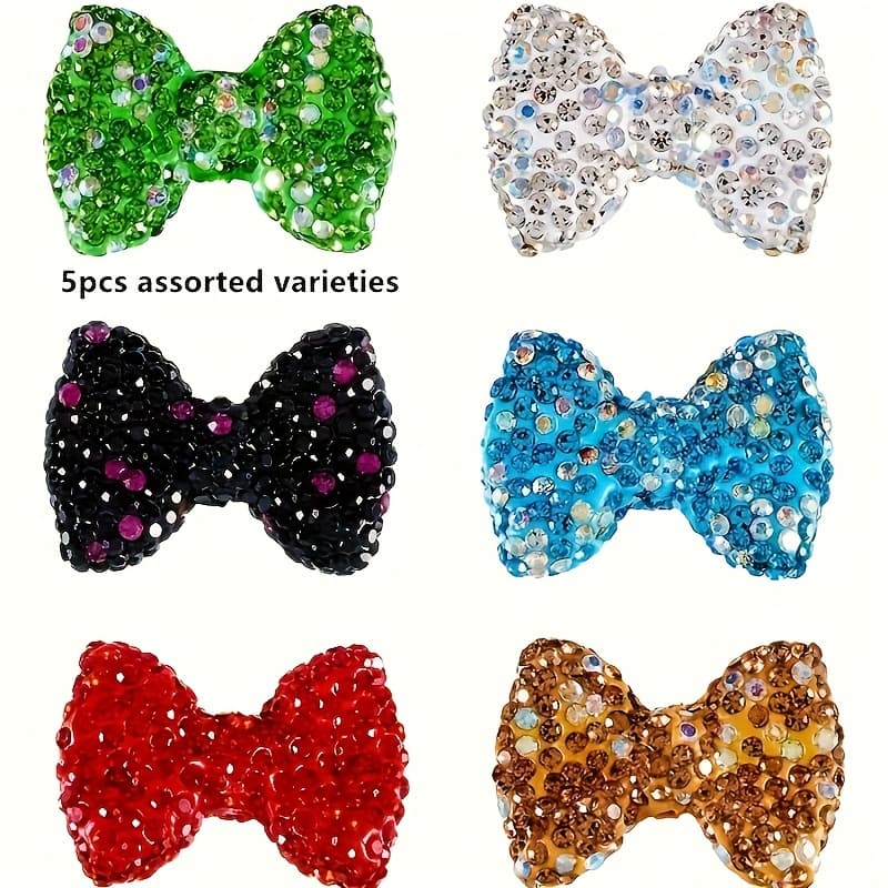 TEMU 5pcs Large Bowknot Beads Polymer Clay Beads Crystal Bow Pen Bead Spacer Beads Glitter Chunky Beads For Beadable Pens Keychain Bracelet Jewelry Making, Colors Sent