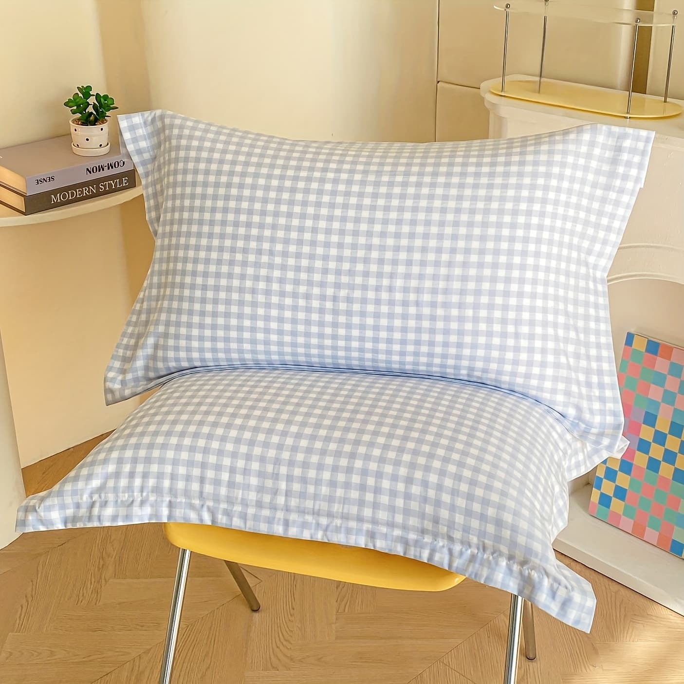 TEMU 2pcs Skin-friendly Breathable Checkered Pattern Bed Pillowcase Machine Washable