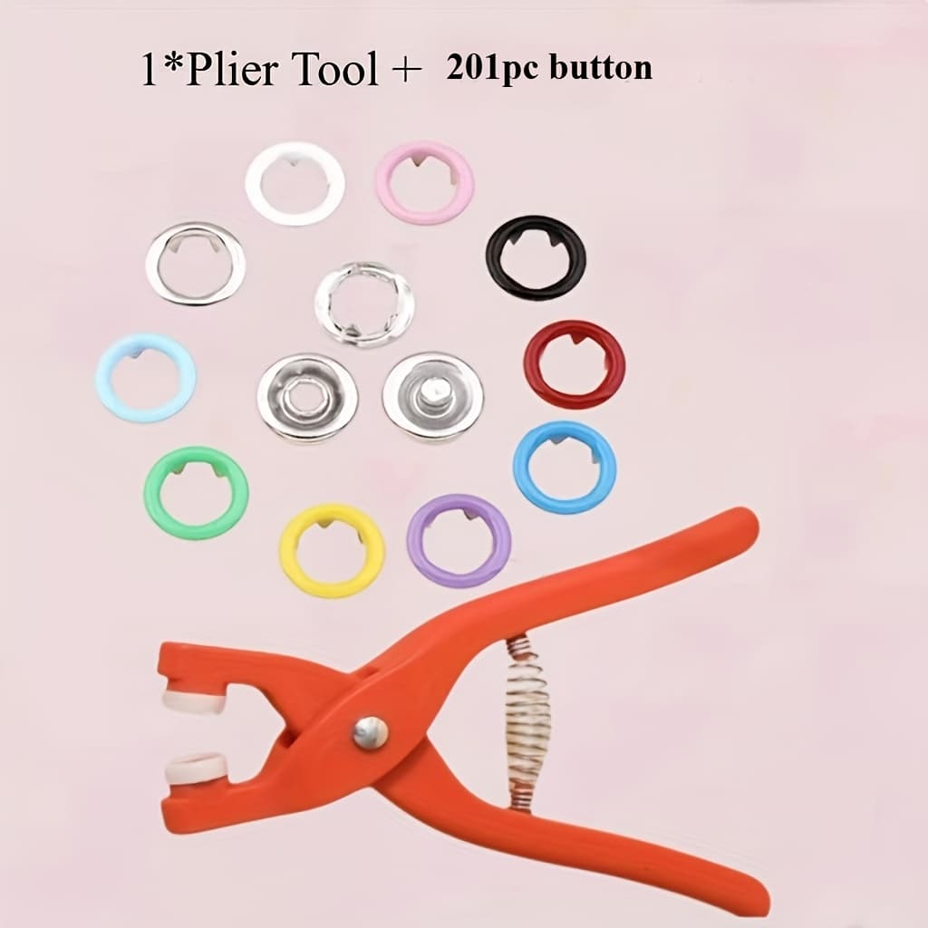 TEMU 202pcs Snap Button Kit With Pliers Vibrant Colors Durable Metal Sewing Supplies For Diy Crafts Apparel Hats Bags Ideal For Beginners And Professionals
