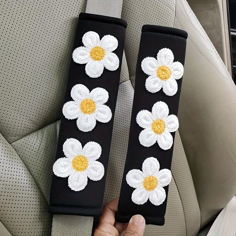 TEMU 2pcs Floral Shoulder Pads For Car Seat Belts, Decorative Covers To Protect Against Chafing, Handmade Creative Seat Belt Protectors For Women