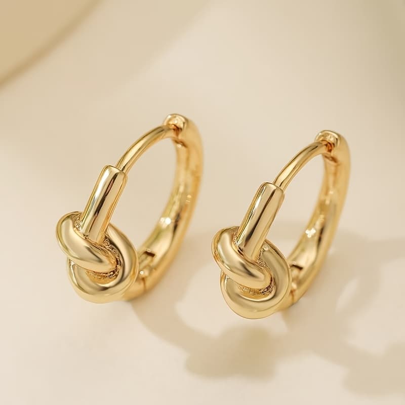 TEMU 1pc Of Chic Minimalist Knotted Circle Copper Earrings, Elegant Temperament, Very Suitable For Ladies' Daily Banquets And Vacation Wear