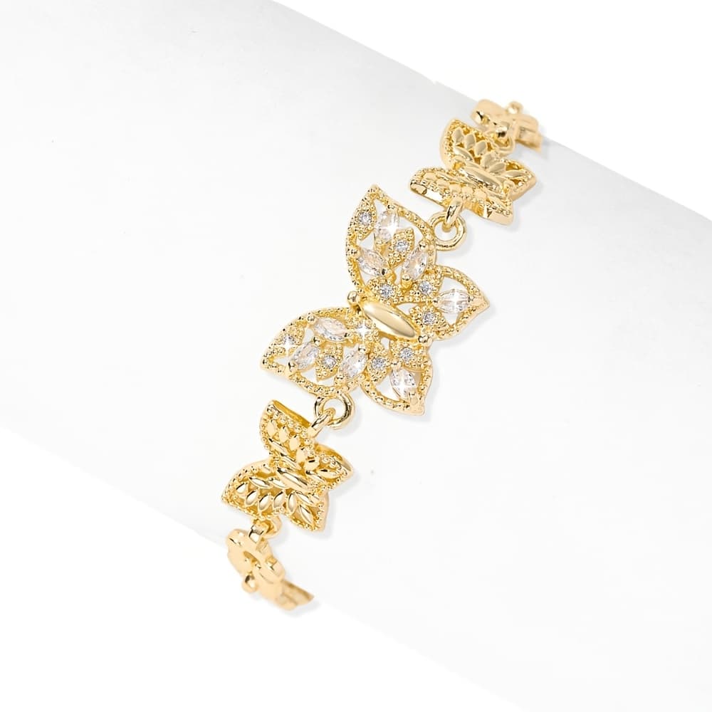 TEMU 1pc Golden Bracelet 14k Golden Plated Copper, Women's Zirconia Jewelry, Elegant , Gift For Her, European And Jewelry, Daily Festival Wear