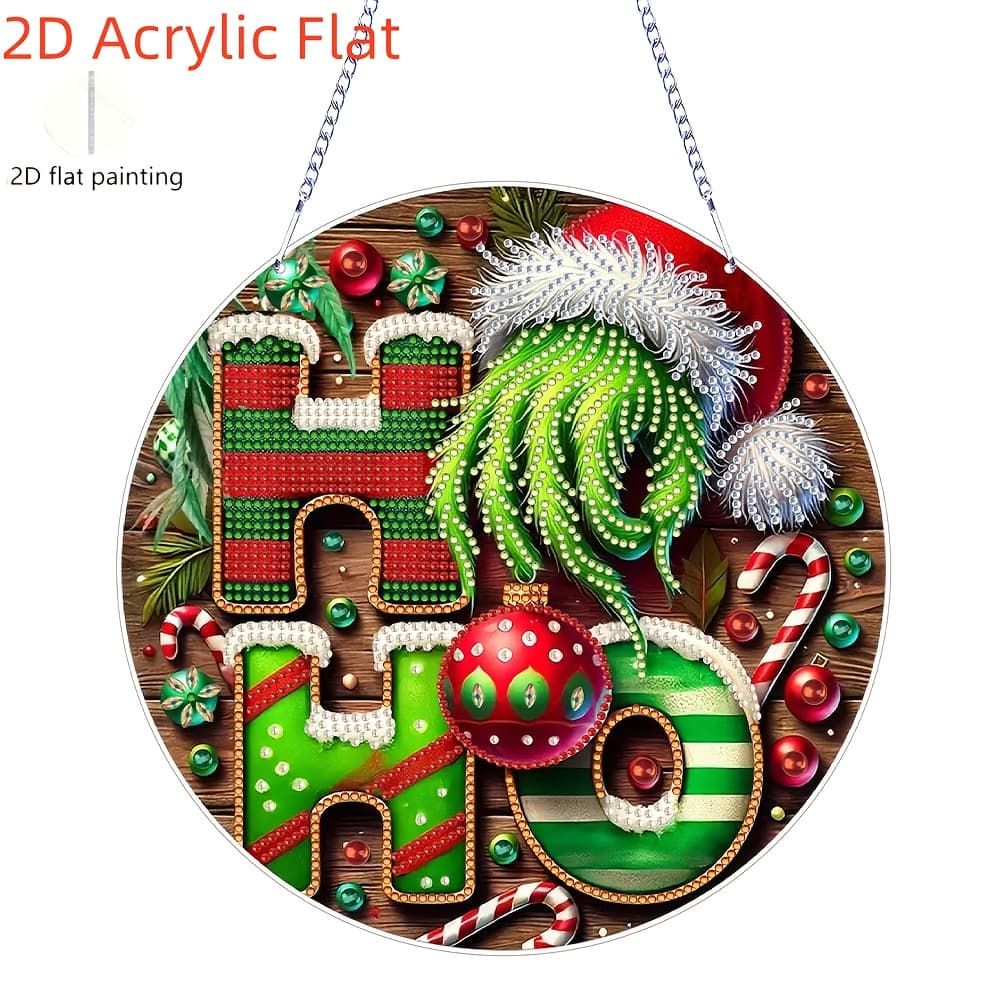 TEMU 2d Acrylic Flat Diamond Painting Set - Christmas-themed Ho Letter Kit, Includes Acrylic Ornaments, Christmas-themed Acrylic Decorations Featuring Christmas Trees, Colorful Balls