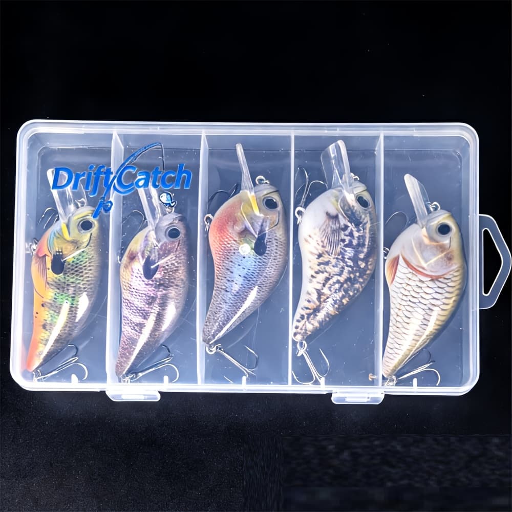 TEMU 5pcs Driftcatch Crankbait Fishing Lures 7.5cm 15.5g Deep Diving Fat Hard Lures, Wobbler Slow Sinking Artificial Bait, Freshwater Saltwater Trout Walleye Fish Tackle Kit