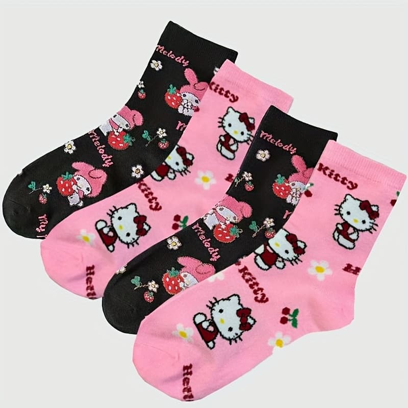 TEMU 4 Pairs Cartoon Socks, Fashionable, Comfortable, Breathable, Personalized Creative Anime, Trendy Unisex All-match Style