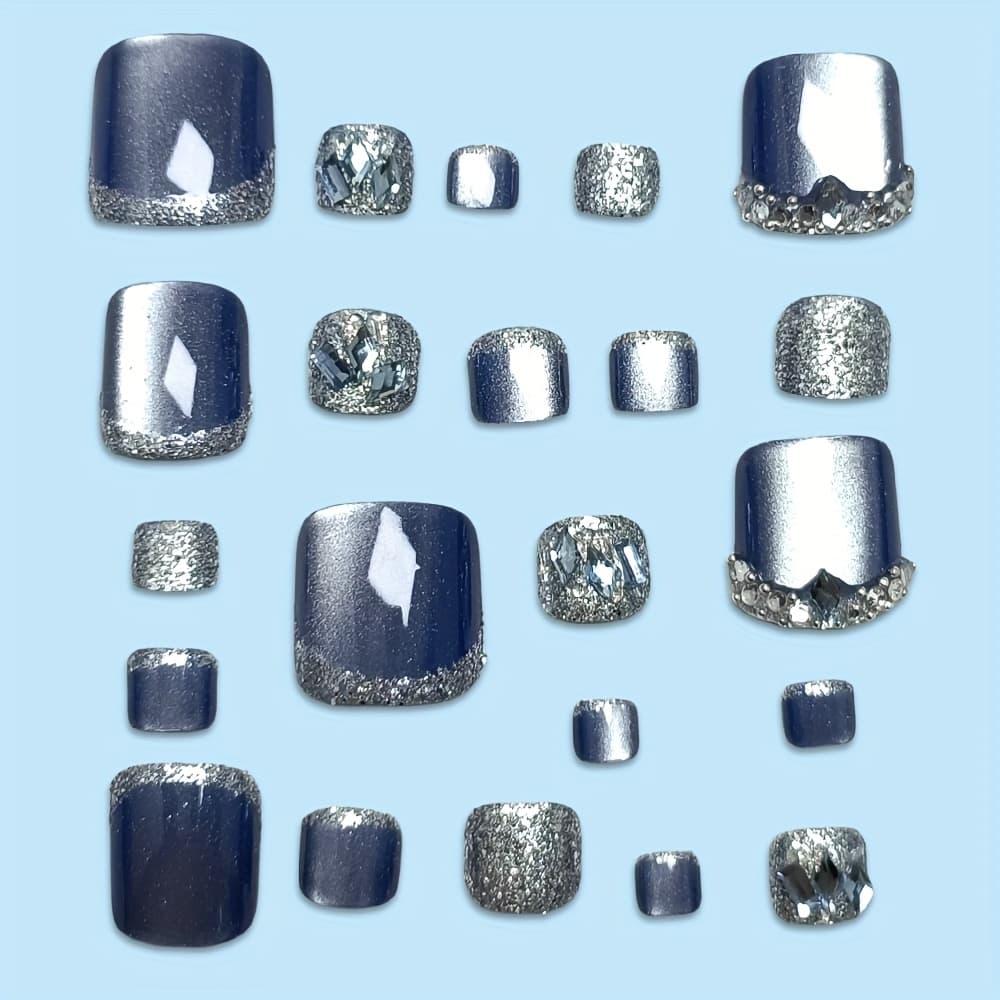 TEMU 24pcs Toe Nails Press On Nails Blue Fake Nails Glossy With Shiny Artificial Toenail Manicure False Nails