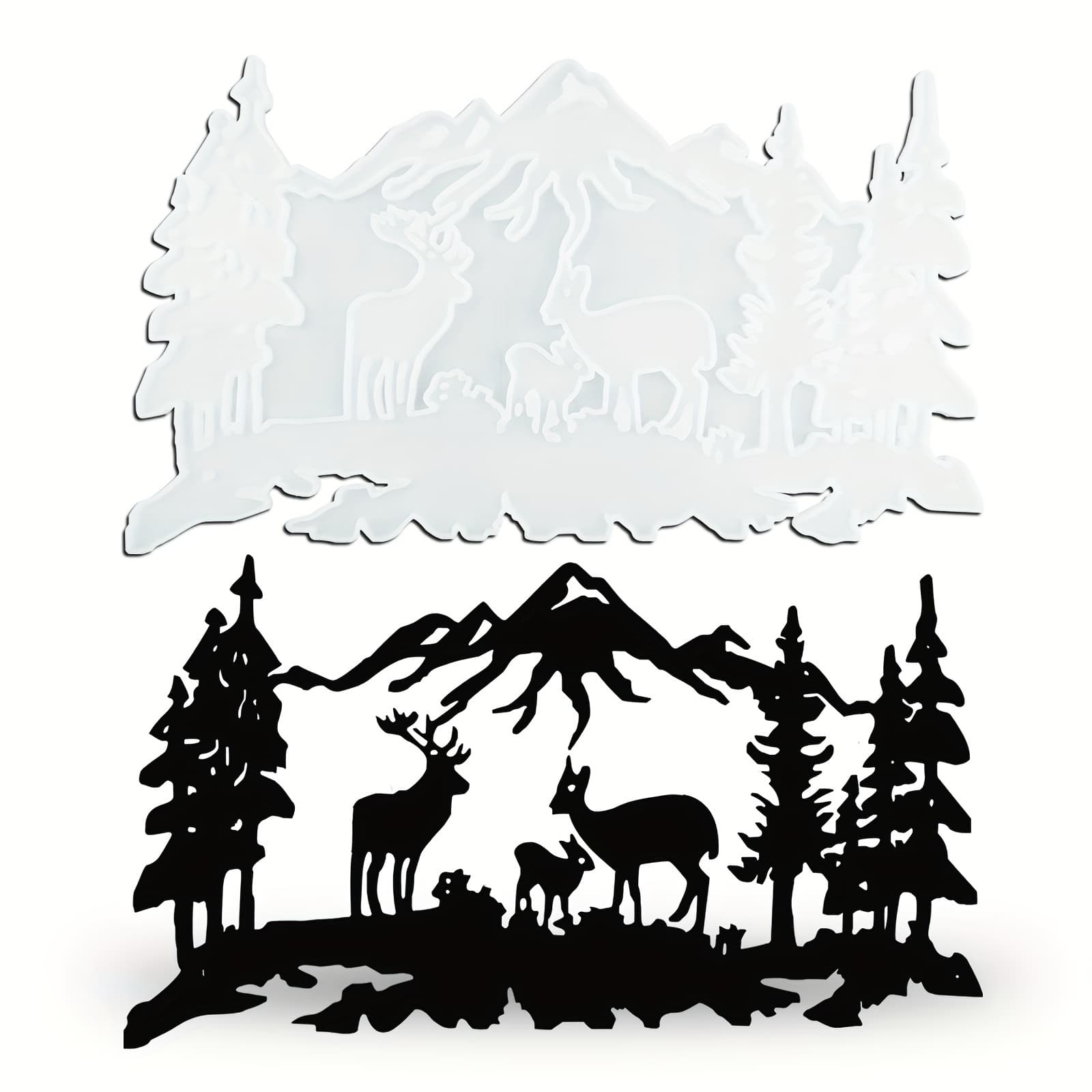 TEMU Deers' Family Wall Decor Resin Mold, Deer Wall Art Silicone Mold For Epoxy Resin Casting, Wall Mount Decor Diy Animal Resin Casting Craft